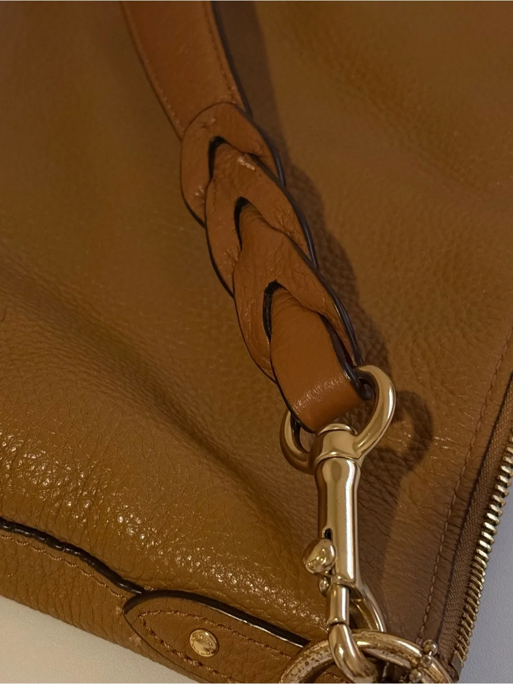 Coach Pebbled Leather Shoulder Bag in Cognac Brown with Gold Hardware